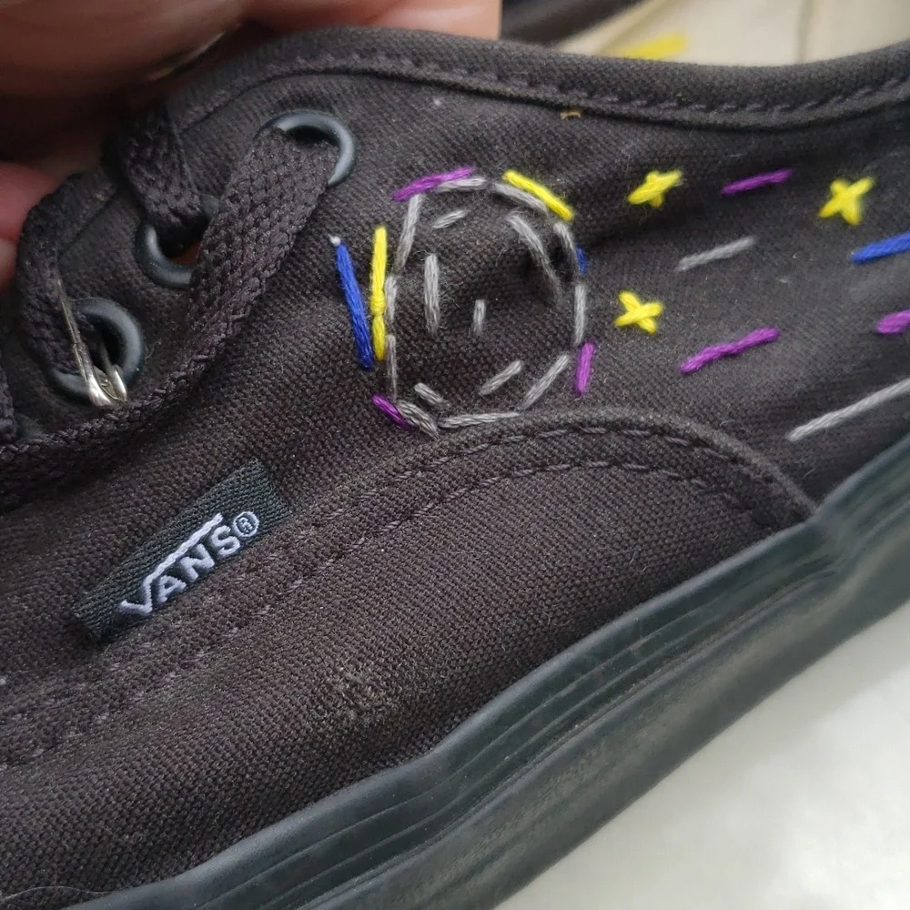 Mens VANS Stitch Sewn Customized Black Happy Sad  ~ Day Night Left Right sz 11.5